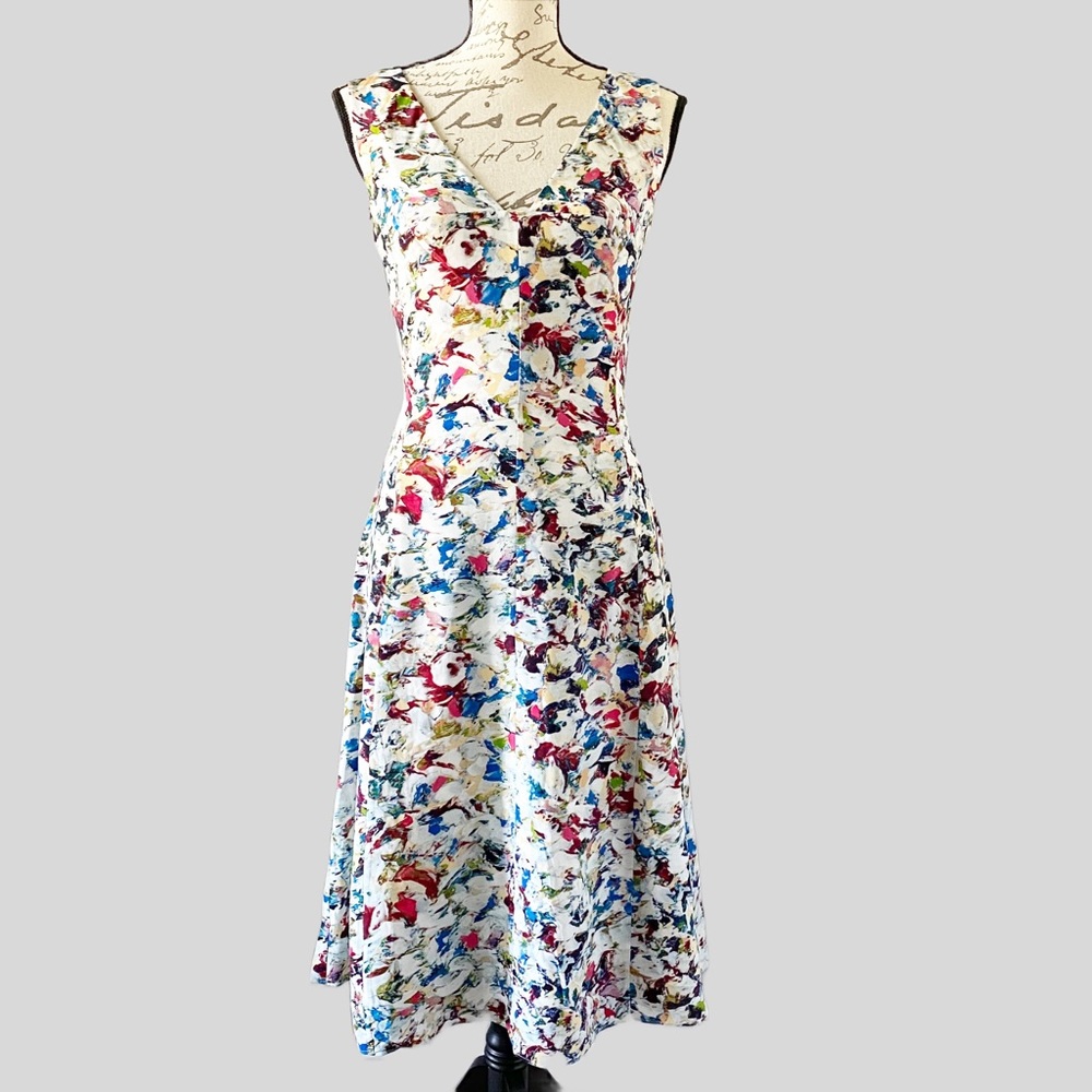 100% Silk RACHEL ROY Watercolor Floral Sleeveless Midi Dress With Keyhole Back